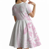 Candy Pink Kuki Airani Tapakau Kid Short Sleeve Dress Tribal Anchor Mix Tiare LT7 - Polynesian Pride