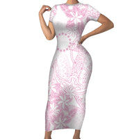Candy Pink Kuki Airani Tapakau Short Sleeve Bodycon Dress Tribal Anchor Mix Tiare