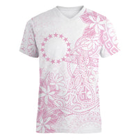 Candy Pink Kuki Airani Tapakau Women V-Neck T-Shirt Tribal Anchor Mix Tiare