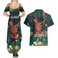 Hawaii Hula Girl Vintage Couples Matching Summer Maxi Dress and Hawaiian Shirt Tropical Forest