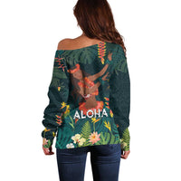 Hawaii Hula Girl Vintage Off Shoulder Sweater Tropical Forest LT7 - Polynesian Pride