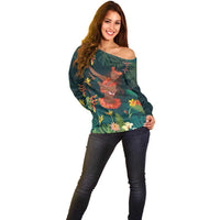 Hawaii Hula Girl Vintage Off Shoulder Sweater Tropical Forest LT7 - Polynesian Pride