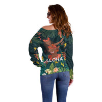 Hawaii Hula Girl Vintage Off Shoulder Sweater Tropical Forest LT7 - Polynesian Pride