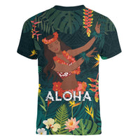 Hawaii Hula Girl Vintage Women V-Neck T-Shirt Tropical Forest