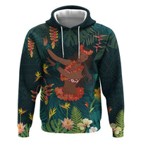 Hawaii Hula Girl Vintage Zip Hoodie Tropical Forest