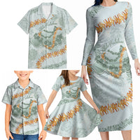 Hawaii Kaho'olawe Island Flowers Lei Family Matching Long Sleeve Bodycon Dress and Hawaiian Shirt Silver Hinahina Kū Kahakai LT7 - Polynesian Pride