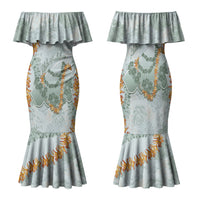 Hawaii Kaho'olawe Island Flowers Lei Family Matching Mermaid Dress and Hawaiian Shirt Silver Hinahina Kū Kahakai LT7 Mom's Dress Silver - Polynesian Pride