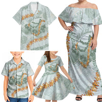 Hawaii Kaho'olawe Island Flowers Lei Family Matching Off Shoulder Maxi Dress and Hawaiian Shirt Silver Hinahina Kū Kahakai LT7 - Polynesian Pride