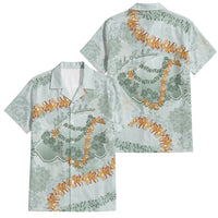 Hawaii Kaho'olawe Island Flowers Lei Family Matching Off Shoulder Maxi Dress and Hawaiian Shirt Silver Hinahina Kū Kahakai LT7 Dad's Shirt - Short Sleeve Silver - Polynesian Pride