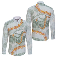 Hawaii Kaho'olawe Island Flowers Lei Family Matching Off Shoulder Maxi Dress and Hawaiian Shirt Silver Hinahina Kū Kahakai LT7 Dad's Shirt - Long Sleeve Silver - Polynesian Pride