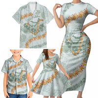 Hawaii Kaho'olawe Island Flowers Lei Family Matching Short Sleeve Bodycon Dress and Hawaiian Shirt Silver Hinahina Kū Kahakai LT7 - Polynesian Pride