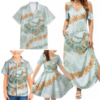 Hawaii Kaho'olawe Island Flowers Lei Family Matching Summer Maxi Dress and Hawaiian Shirt Silver Hinahina Kū Kahakai LT7 - Polynesian Pride