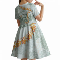 Hawaii Kaho'olawe Island Flowers Lei Kid Short Sleeve Dress Silver Hinahina Kū Kahakai LT7 - Polynesian Pride