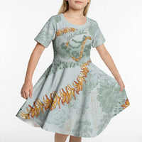 Hawaii Kaho'olawe Island Flowers Lei Kid Short Sleeve Dress Silver Hinahina Kū Kahakai LT7 - Polynesian Pride