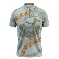 Hawaii Kaho'olawe Island Flowers Lei Zipper Polo Shirt Silver Hinahina Kū Kahakai LT7 Silver - Polynesian Pride