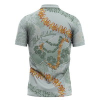 Hawaii Kaho'olawe Island Flowers Lei Zipper Polo Shirt Silver Hinahina Kū Kahakai LT7 - Polynesian Pride