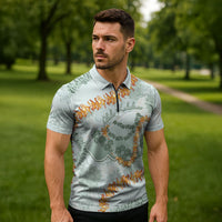 Hawaii Kaho'olawe Island Flowers Lei Zipper Polo Shirt Silver Hinahina Kū Kahakai LT7 - Polynesian Pride