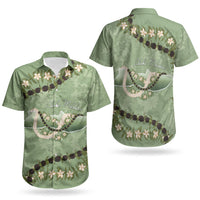 Hawaii Molokai Island Flowers Lei Couples Matching Mermaid Dress and Hawaiian Shirt Kukui Nut Mossy Green