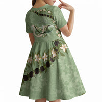 Hawaii Molokai Island Flowers Lei Kid Short Sleeve Dress Kukui Nut Mossy Green LT7 - Polynesian Pride