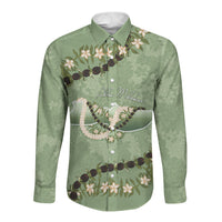 Hawaii Molokai Island Flowers Lei Long Sleeve Button Shirt Kukui Nut Mossy Green LT7 Unisex Moss Green - Polynesian Pride