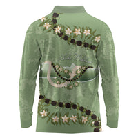 Hawaii Molokai Island Flowers Lei Long Sleeve Polo Shirt Kukui Nut Mossy Green