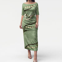 Hawaii Molokai Island Flowers Lei Puletasi Kukui Nut Mossy Green LT7 Long Dress Moss Green - Polynesian Pride