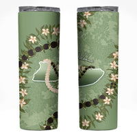 Hawaii Molokai Island Flowers Lei Skinny Tumbler Kukui Nut Mossy Green