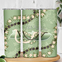 Hawaii Molokai Island Flowers Lei Skinny Tumbler Kukui Nut Mossy Green