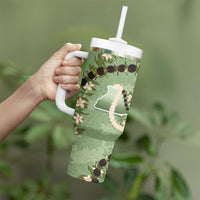 Hawaii Molokai Island Flowers Lei Tumbler With Handle Kukui Nut Mossy Green