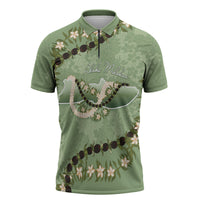 Hawaii Molokai Island Flowers Lei Zipper Polo Shirt Kukui Nut Mossy Green LT7 Moss Green - Polynesian Pride