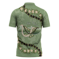 Hawaii Molokai Island Flowers Lei Zipper Polo Shirt Kukui Nut Mossy Green LT7 - Polynesian Pride