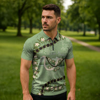 Hawaii Molokai Island Flowers Lei Zipper Polo Shirt Kukui Nut Mossy Green LT7 - Polynesian Pride