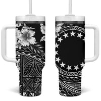 Kia Orana Cook Islands Tumbler With Handle Tiare & Stars LT7 One Size: 40 oz Black - Polynesian Pride