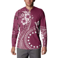 Kia Orana Cook Islands Button Sweatshirt Tiare and Stars - Maroon LT7 - Polynesian Pride