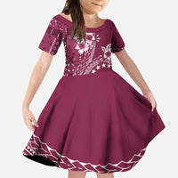 Kia Orana Cook Islands Kid Short Sleeve Dress Tiare and Stars - Maroon