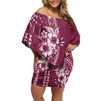 Kia Orana Cook Islands Off Shoulder Short Dress Tiare and Stars - Maroon LT7 Women Maroon - Polynesian Pride