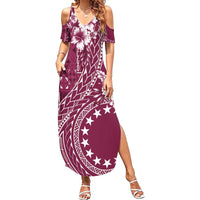 Kia Orana Cook Islands Summer Maxi Dress Tiare and Stars - Maroon LT7 Women Maroon - Polynesian Pride