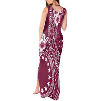 Kia Orana Cook Islands Tank Maxi Dress Tiare and Stars - Maroon LT7 - Polynesian Pride