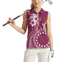 Kia Orana Cook Islands Women Sleeveless Polo Shirt Tiare and Stars - Maroon