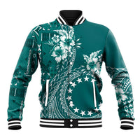 Kia Orana Cook Islands Baseball Jacket Tiare and Stars - Teal LT7 Unisex Teal - Polynesian Pride