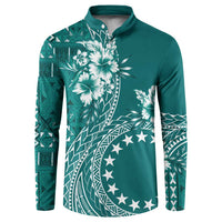 Kia Orana Cook Islands Button Sweatshirt Tiare and Stars - Teal LT7 Teal - Polynesian Pride