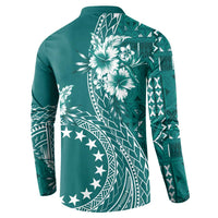 Kia Orana Cook Islands Button Sweatshirt Tiare and Stars - Teal LT7 - Polynesian Pride
