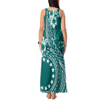 Kia Orana Cook Islands Tank Maxi Dress Tiare and Stars - Teal LT7 - Polynesian Pride