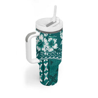 Kia Orana Cook Islands Tumbler With Handle Tiare & Stars - Teal LT7 - Polynesian Pride