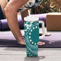 Kia Orana Cook Islands Tumbler With Handle Tiare & Stars - Teal LT7 - Polynesian Pride