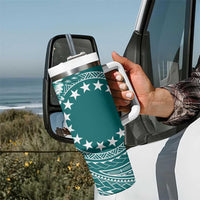 Kia Orana Cook Islands Tumbler With Handle Tiare & Stars - Teal LT7 - Polynesian Pride