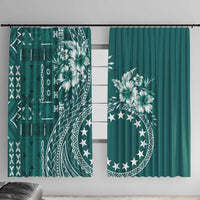 Kia Orana Cook Islands Window Curtain Tiare and Stars - Teal LT7 With Hooks Teal - Polynesian Pride