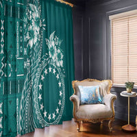 Kia Orana Cook Islands Window Curtain Tiare and Stars - Teal LT7 - Polynesian Pride