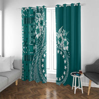 Kia Orana Cook Islands Window Curtain Tiare and Stars - Teal LT7 With Grommets Teal - Polynesian Pride