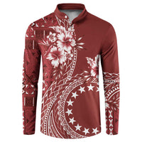 Kia Orana Cook Islands Button Sweatshirt Tiare and Stars - Scarlet LT7 Red - Polynesian Pride